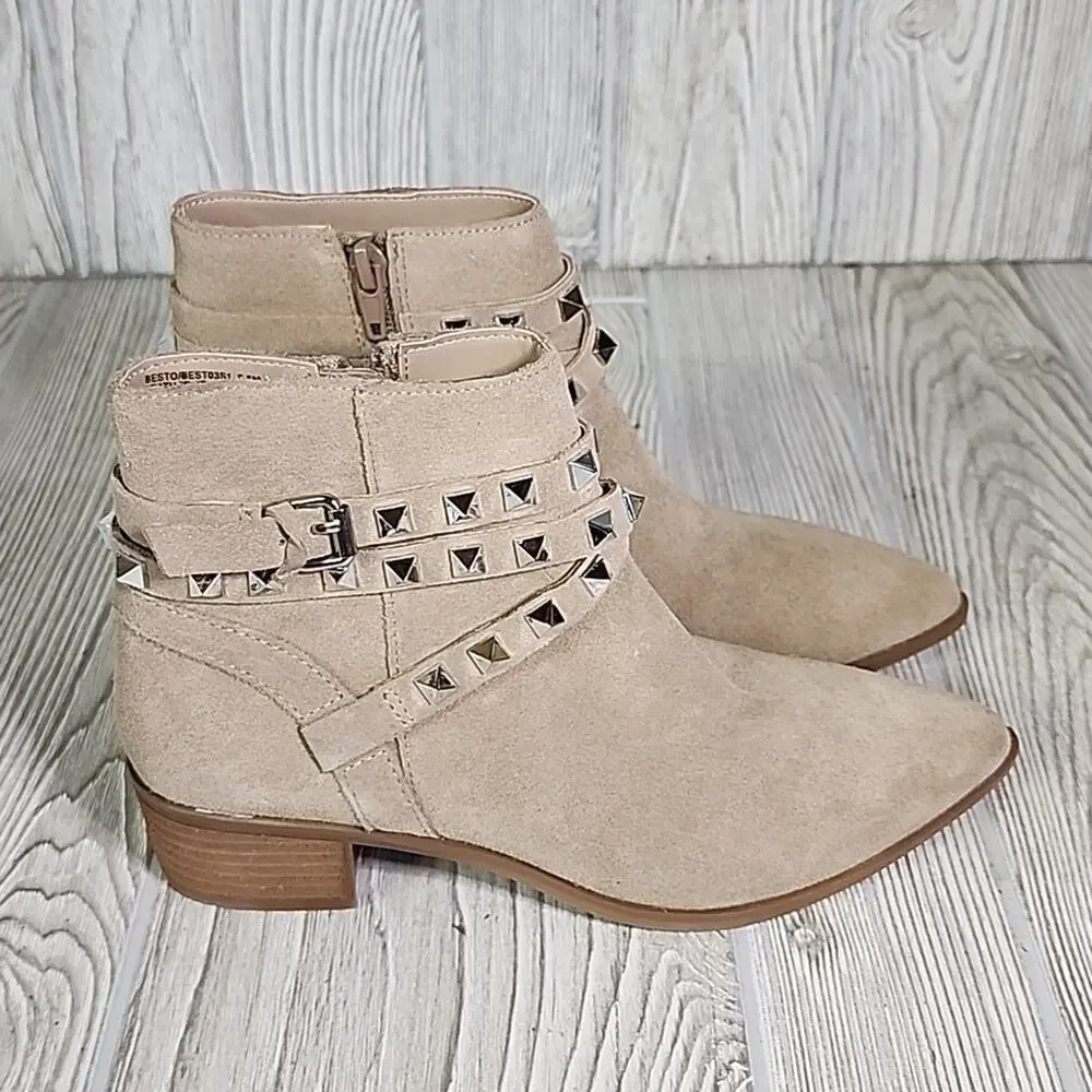 Steve Madden Besto Fashion Boot Tan Suede Leather Womens Size 5.5 NEW